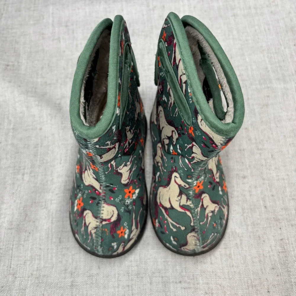 Bogs Baby Boots Green Unicorn Floral Waterproof Insulated Snow Rain Boots Size 6